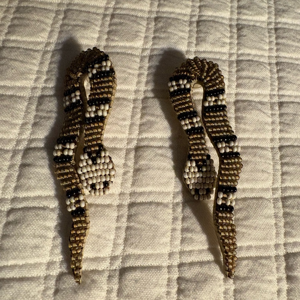 Very rare vintage hand beaded snake earrings